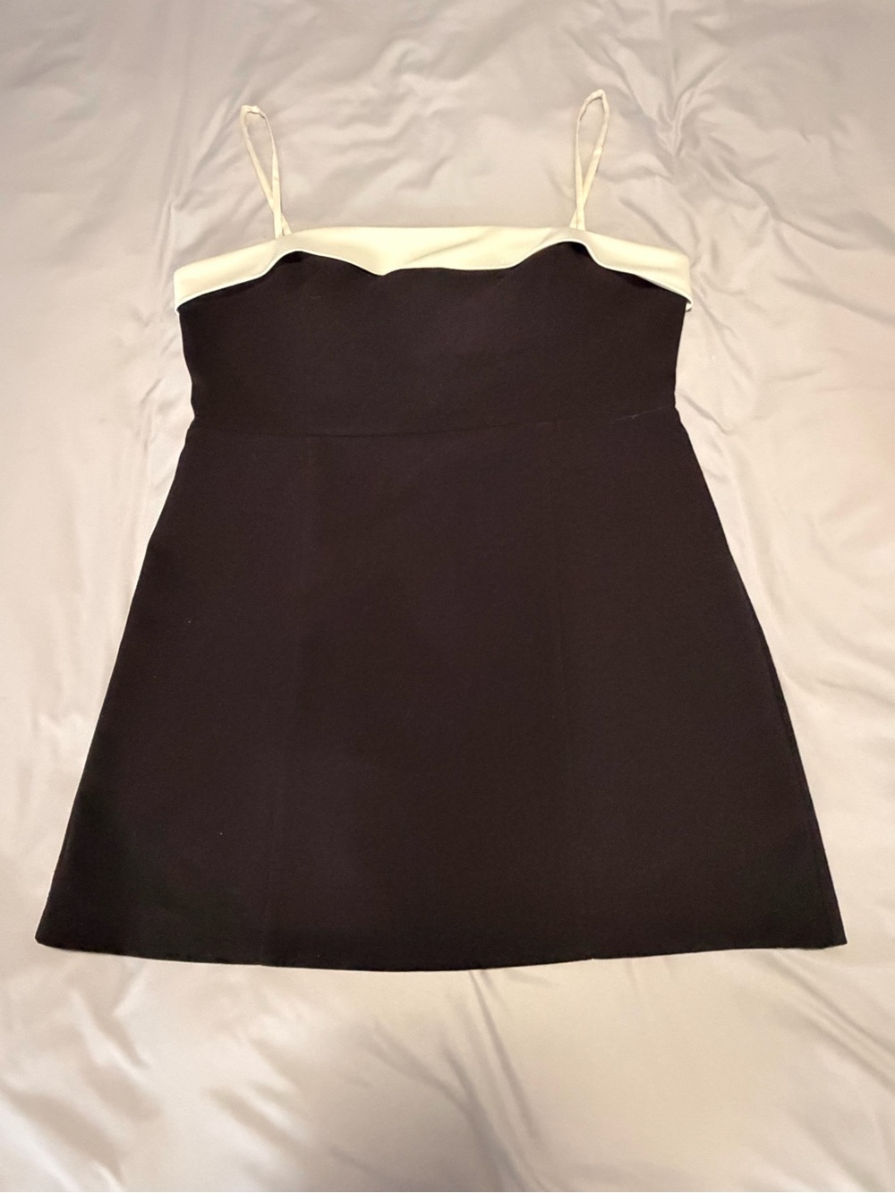 French Connection Black and White Mini Dress with Scallop Bodice